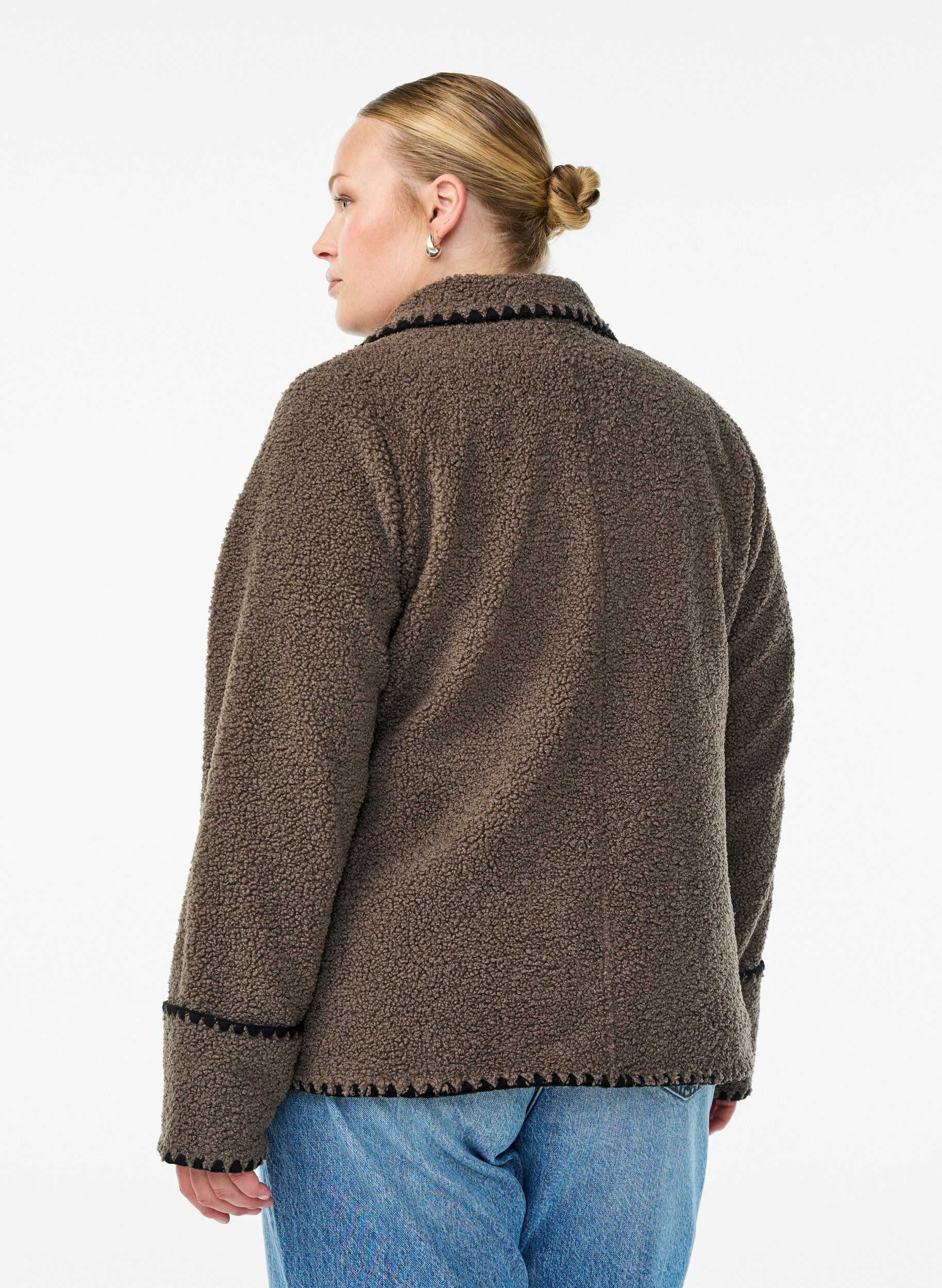 ZizzifashionTeddy jacket with contrast details, Brown, Model image number 2