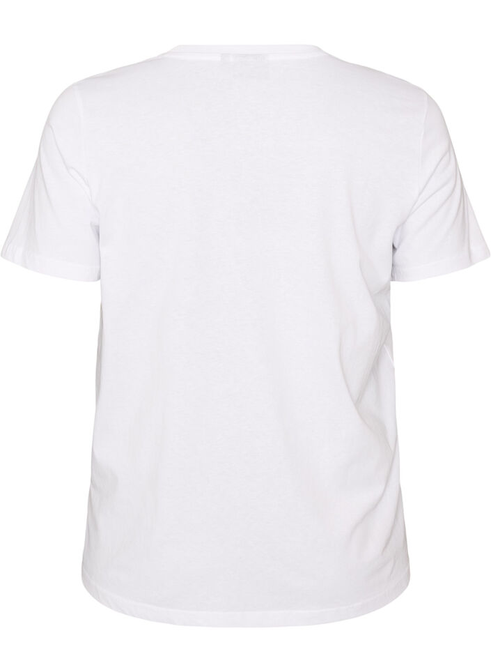 Cotton T-shirt with text badge, White, Packshot image number 1
