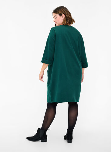 Cotton sweat dress with 3/4 sleeves and pockets, Ponderosa Pine, Model image number 1