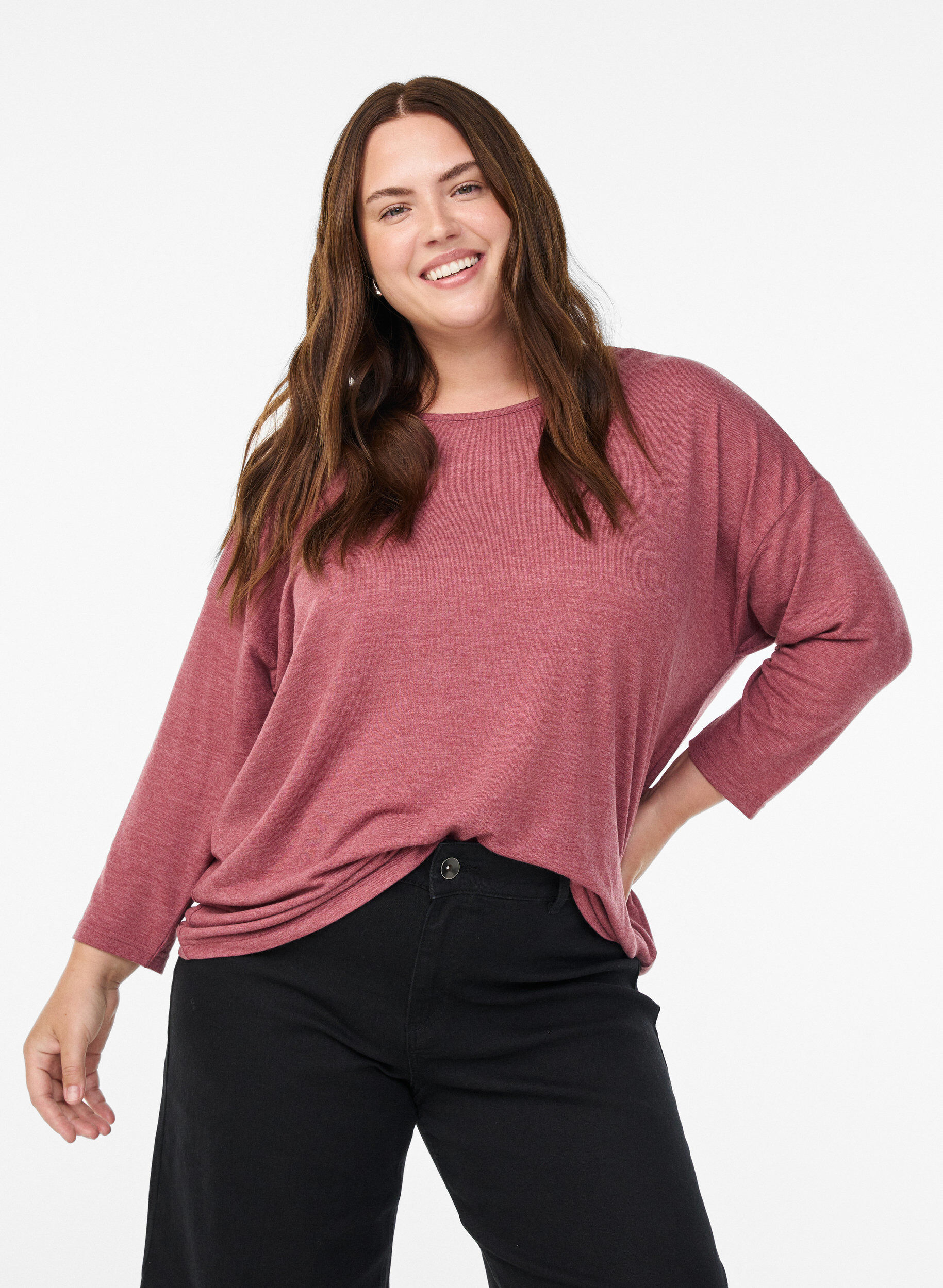 Zizzifashion Jersey blouse with 3/4 sleeves, Red, Model image number 0