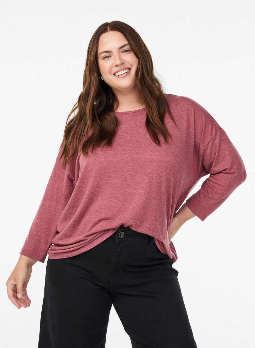 Jersey blouse with 3/4 sleeves, Red, Model image number 0