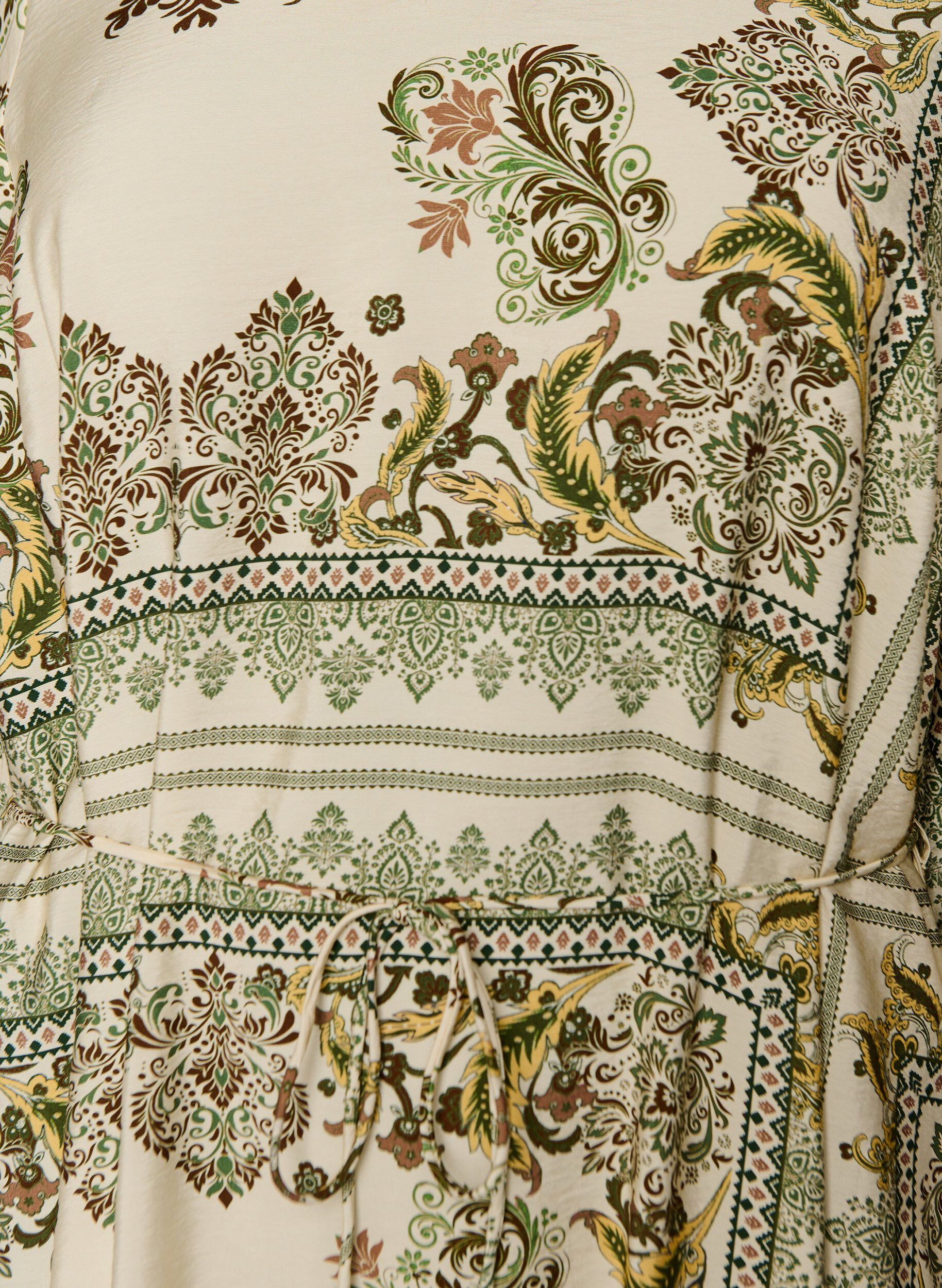 Zizzifashion Patterned midi dress in viscose with tie belt, Green, Packshot image number 2