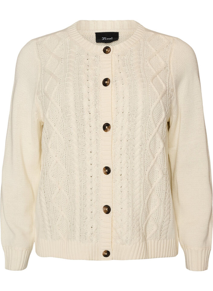 Cardigan with cable-knit pattern, Vanilla, Packshot image number 0