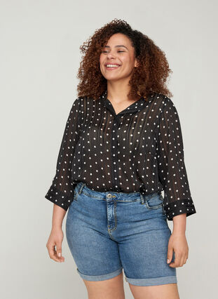 Printed shirt with 3/4 sleeves, Black Dot, Model image number 0