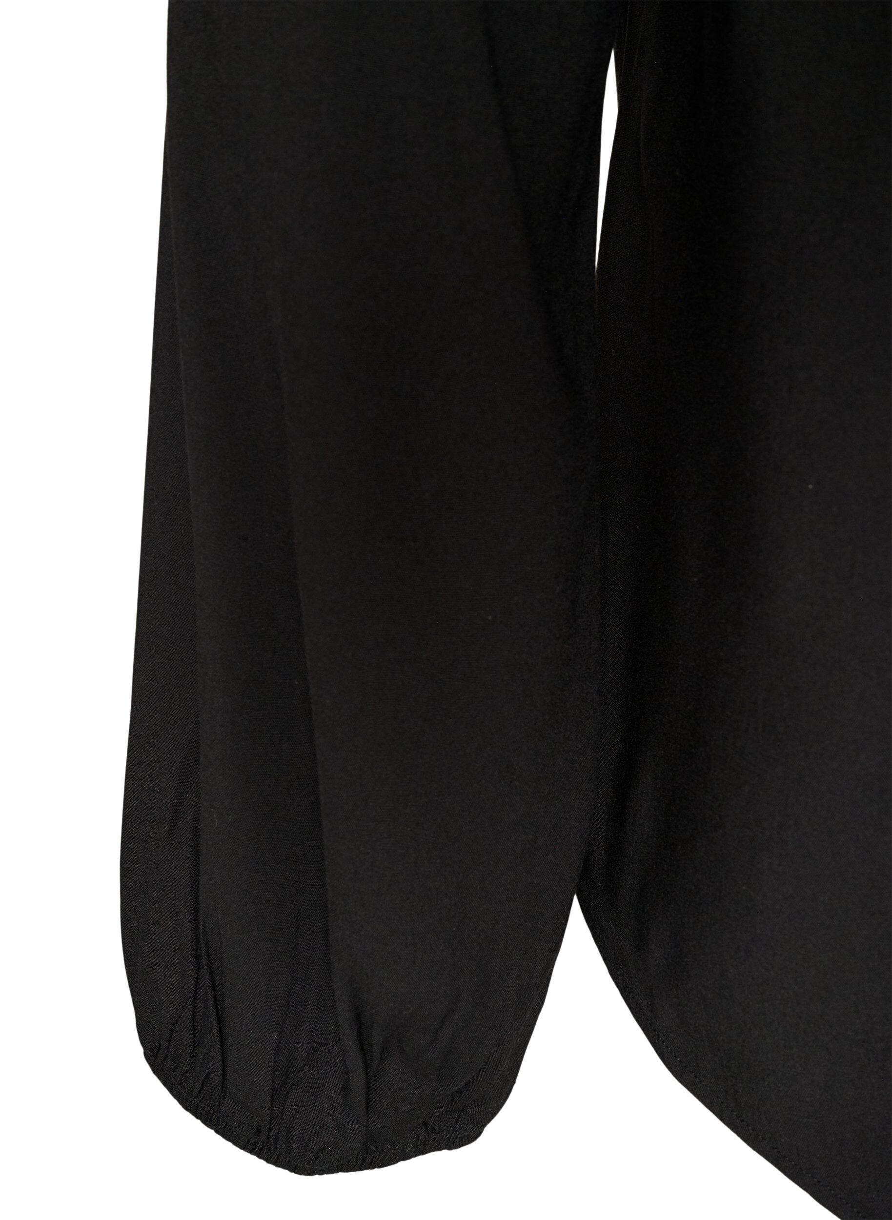 ZizzifashionViscose blouse with a V-neck and long sleeves, Black, Packshot image number 3