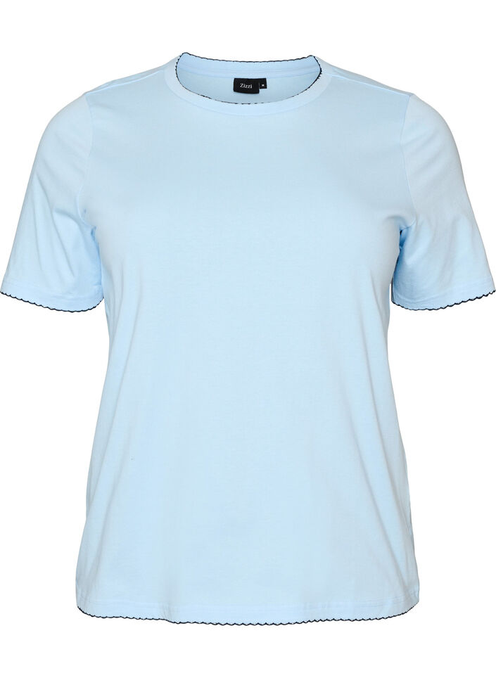 Cotton T-shirt with wavy contrasting edges, Light Blue, Packshot image number 0