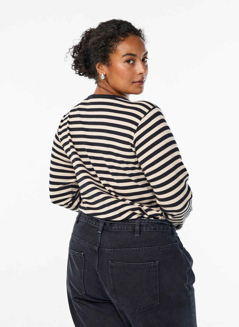 Striped blouse with long sleeves, Black, Model image number 2