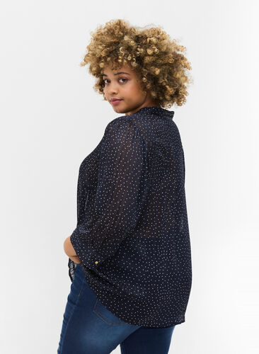 Printed shirt with 3/4 sleeves, Navy Blazer Dot, Model image number 1