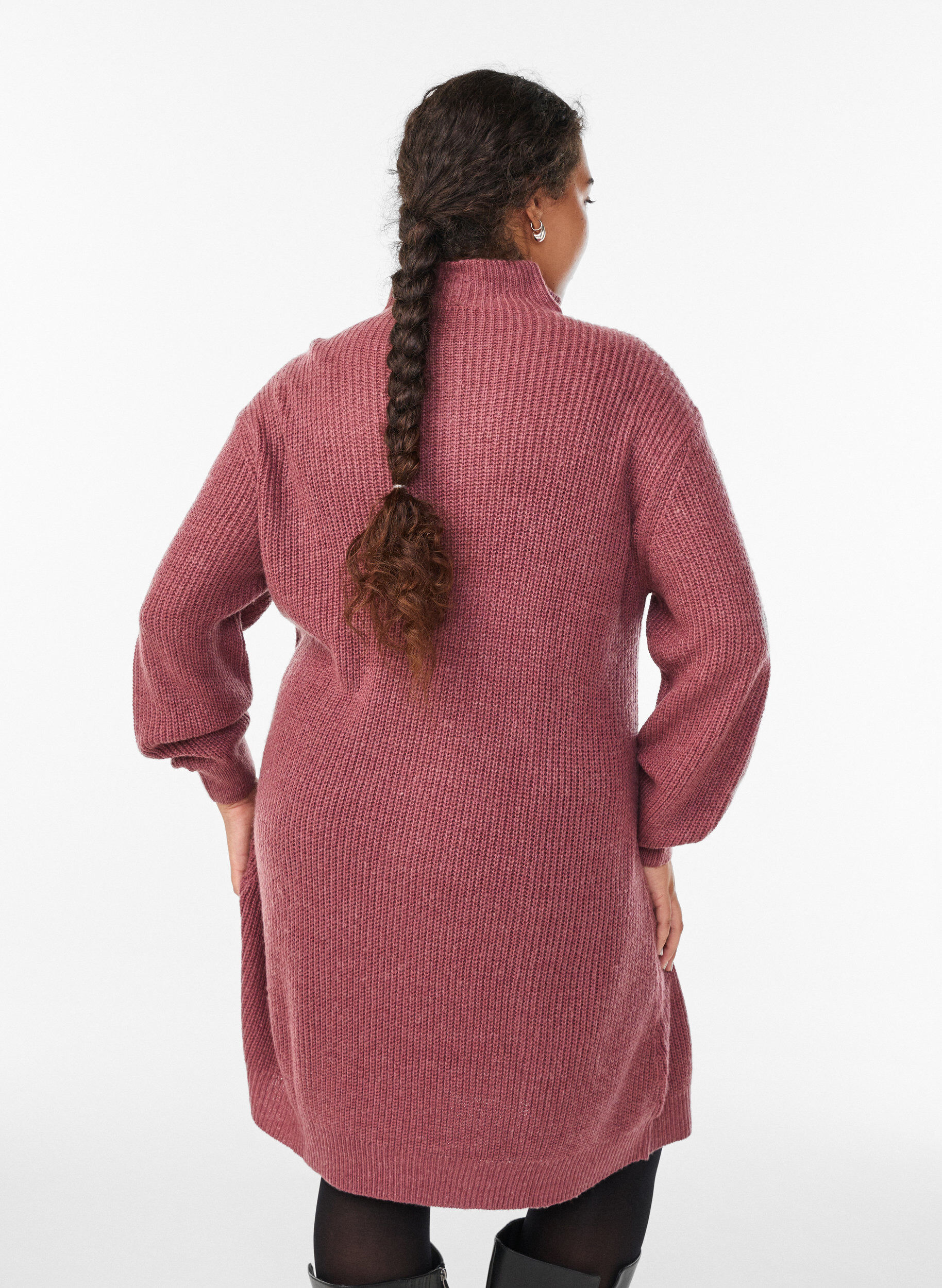 Zizzifashion FLASH - Short knit dress with high neck, Rose, Model image number 2