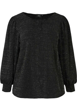 Long-sleeved sparkly blouse, Black, Packshot image number 0