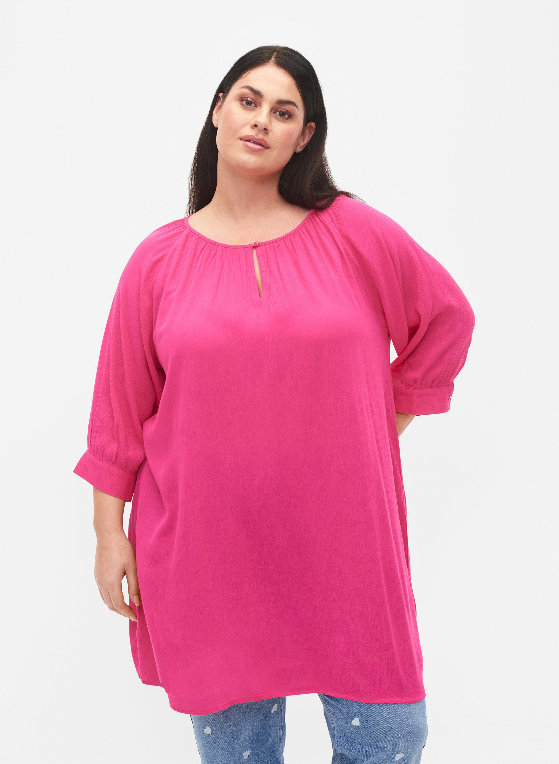 Zizzifashion Viscose tunic with 3/4 sleeves, Pink, Model image number 0