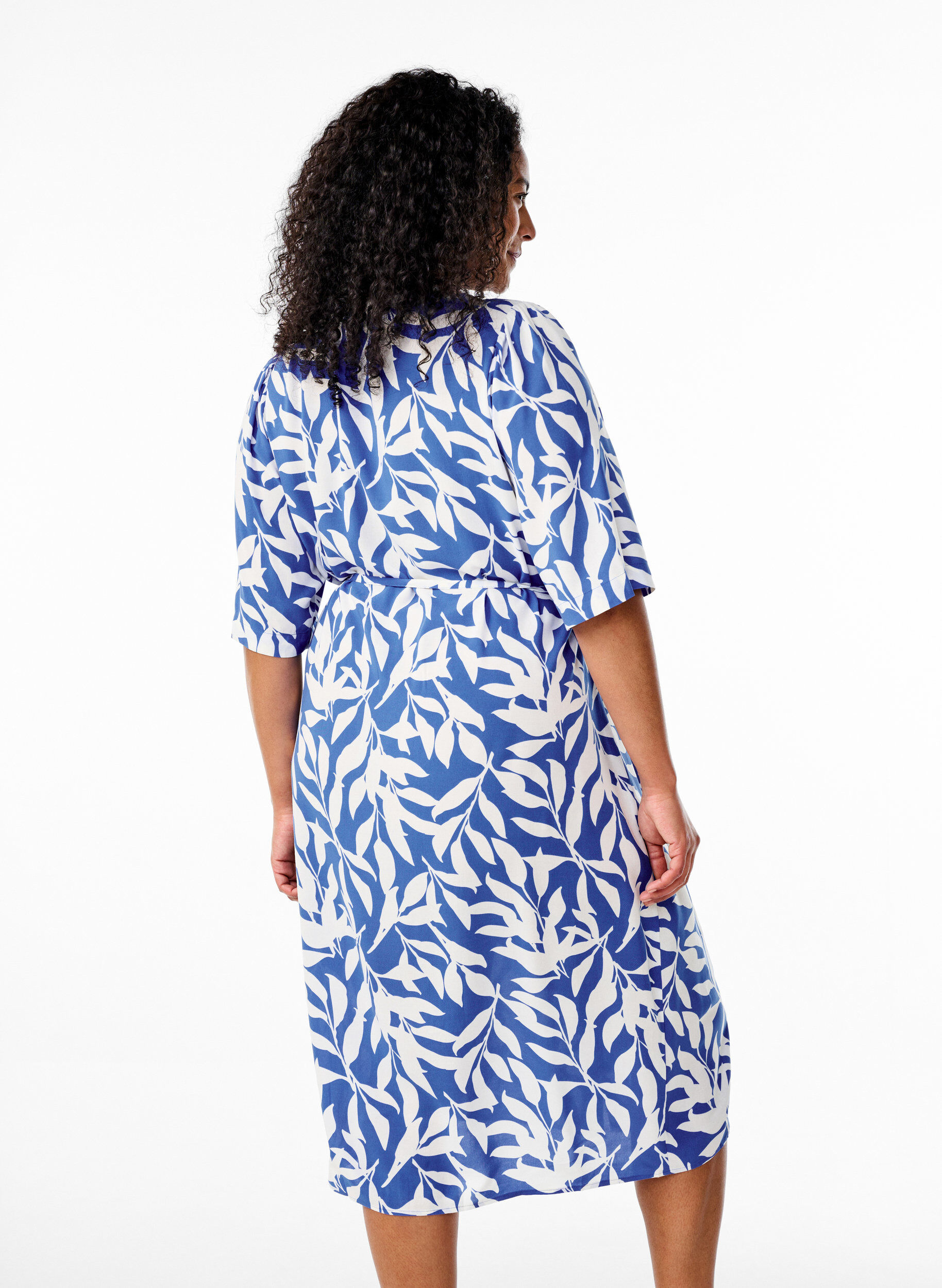 Zizzifashion FLASH - Midi dress with print and tie belt, Blue, Model image number 2
