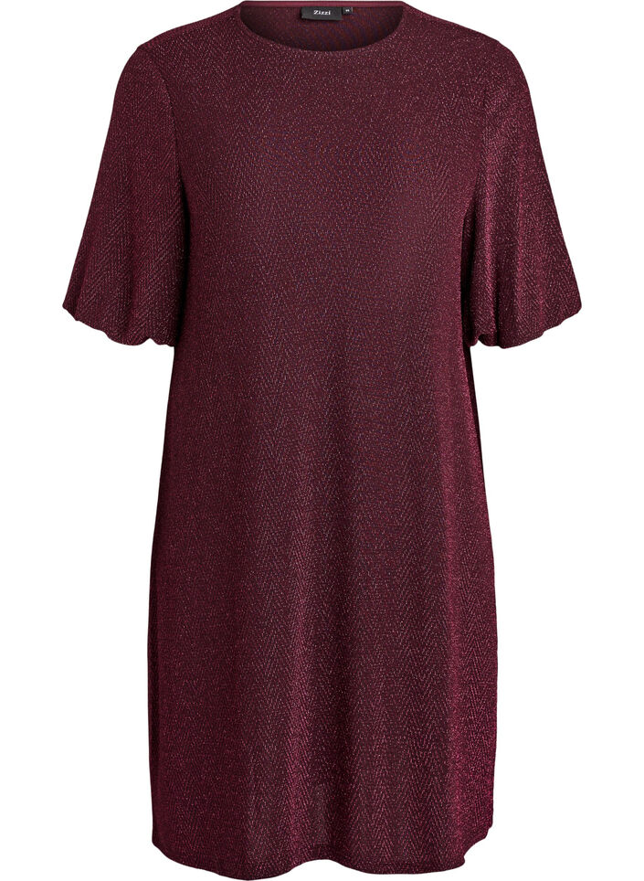 Short dress with glitter pattern, Dark Bordeaux, Packshot image number 0