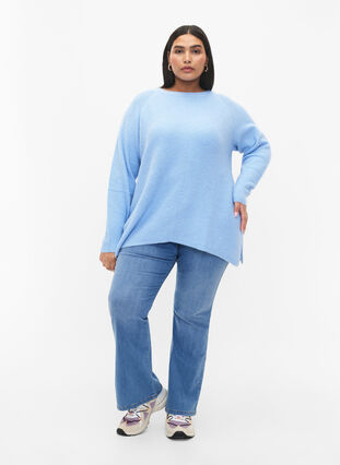 Melange pullover with side slit, Blue Bell/White Mel., Model image number 2