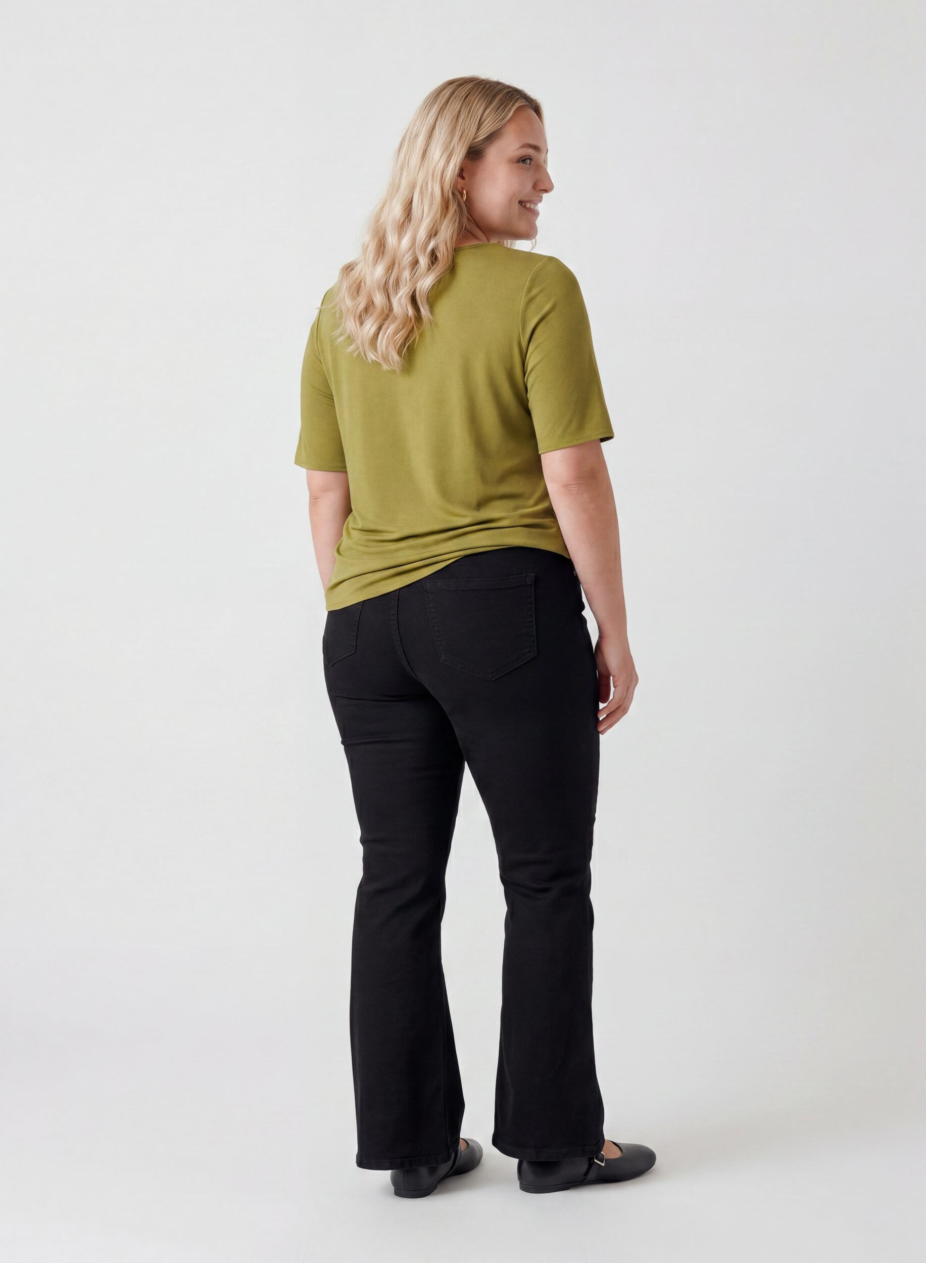 ZizzifashionShort-sleeved woven blouse with round neck, Green, Model image number 2