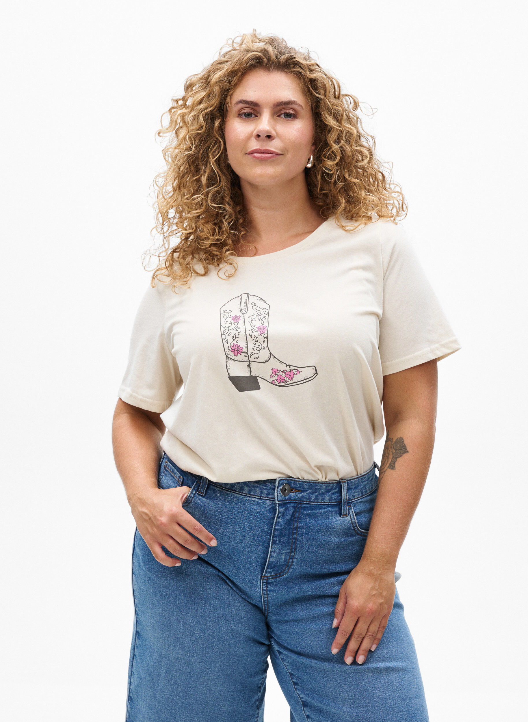 ZizzifashionT-shirt with motif, Vanilla, Model image number 0