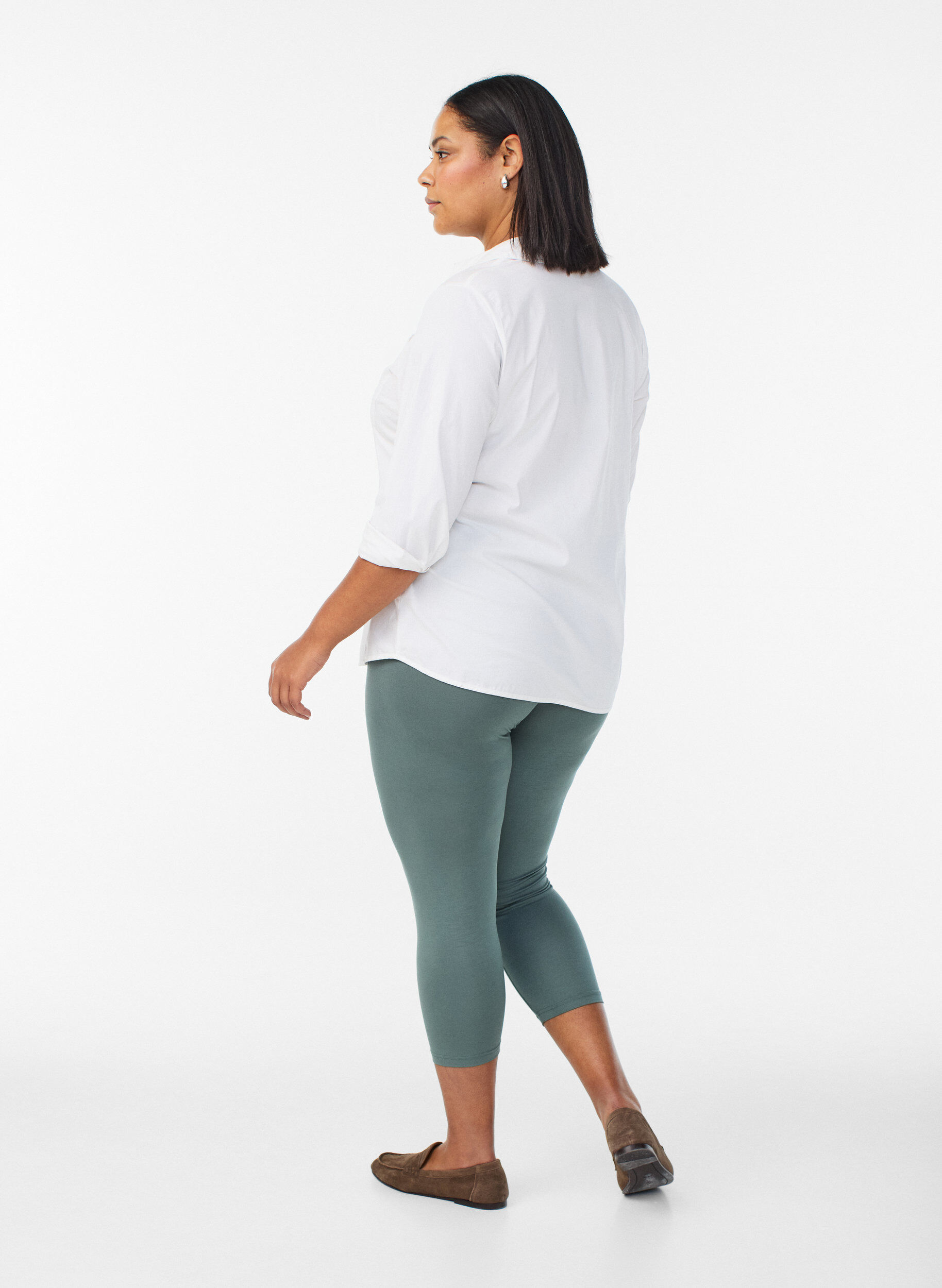 ZizzifashionBasic 3/4 leggings in viscose, Green, Model image number 2