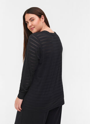 Long-sleeved exercise top with pattern, Black, Model image number 1