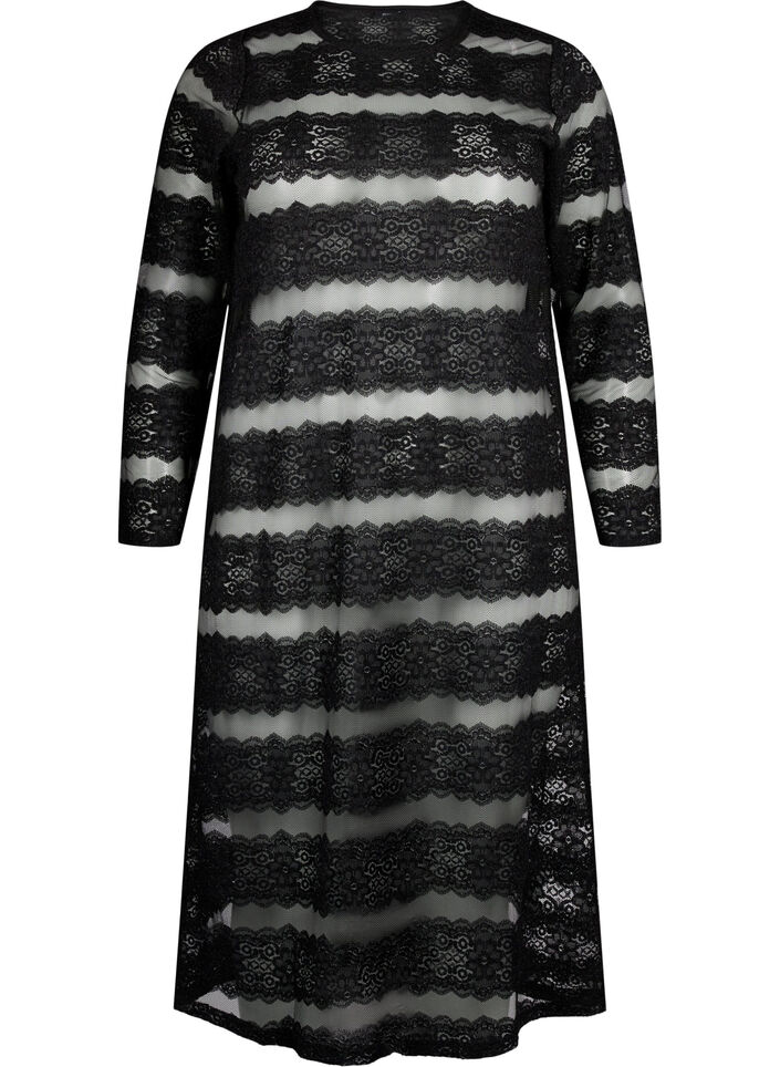Midi dress with lace and sheer mesh, Black, Packshot image number 0