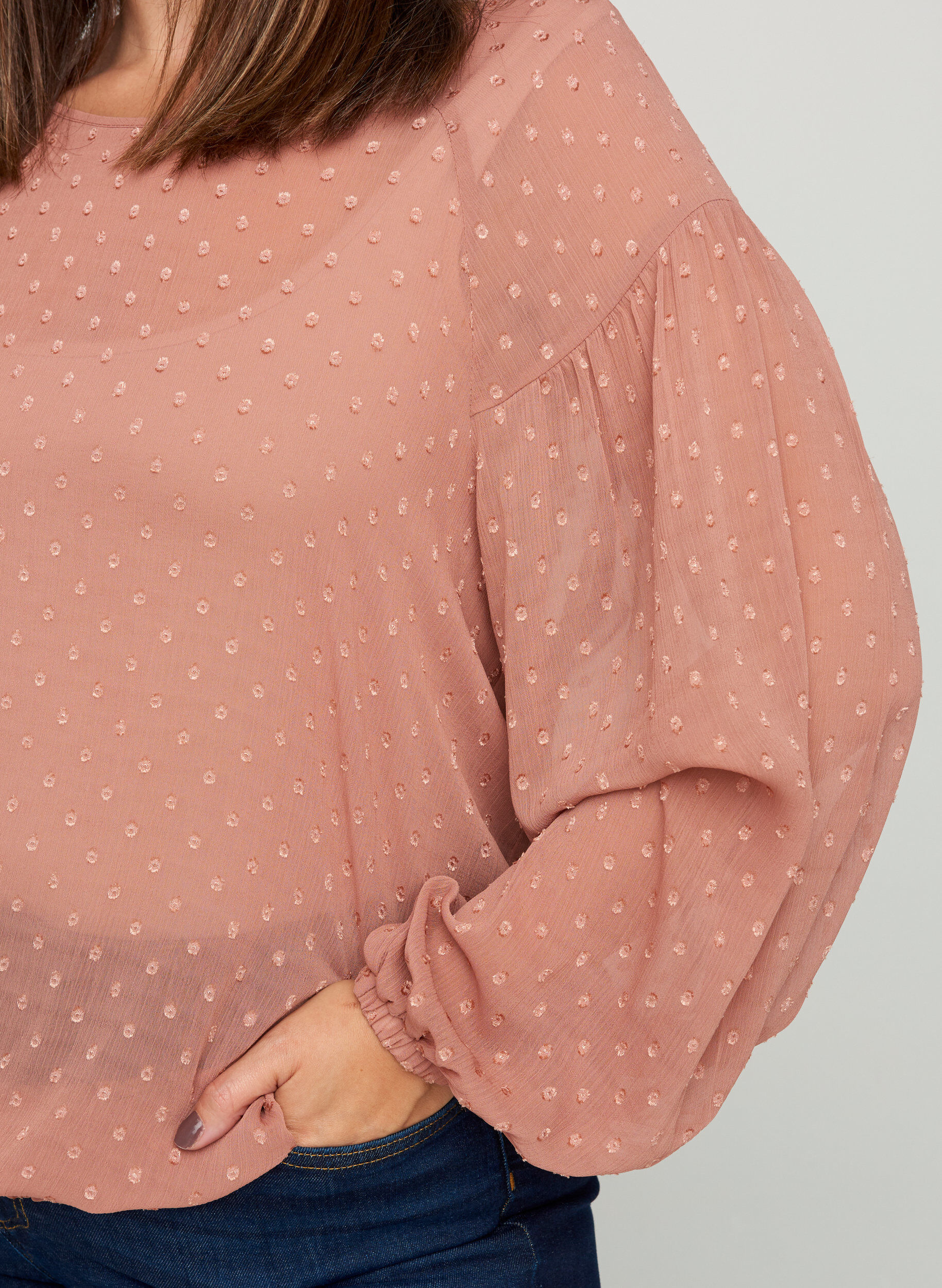 Zizzifashion Long-sleeved mesh blouse with smocking, Burlwood, Model image number 2