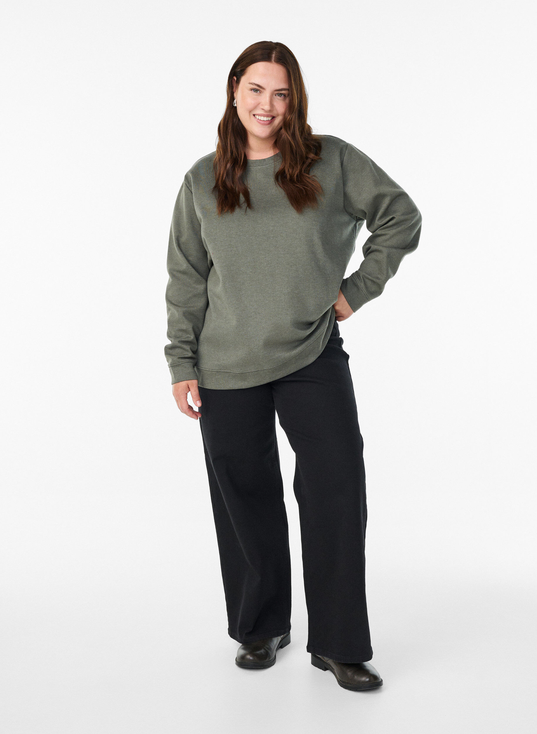 Zizzifashion Sweatshirt with crew neck, Green, Model image number 1