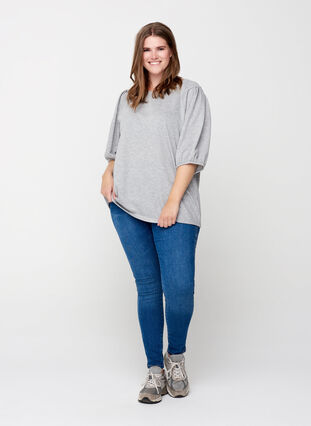 Sweat top with puff sleeves, Light Grey Melange, Model image number 2