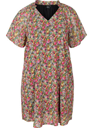 Short-sleeved tunic with floral print, Pink Flower AOP, Packshot image number 0