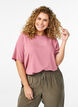 Short-sleeved woven blouse with round neck, Rose, Model image number 0