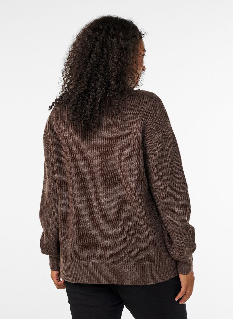 Knitted sweater with high neck and zipper, Brown, Model image number 2