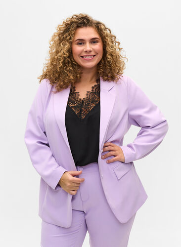 Blazer with button fastening and pockets, Orchid Bloom, Model image number 0