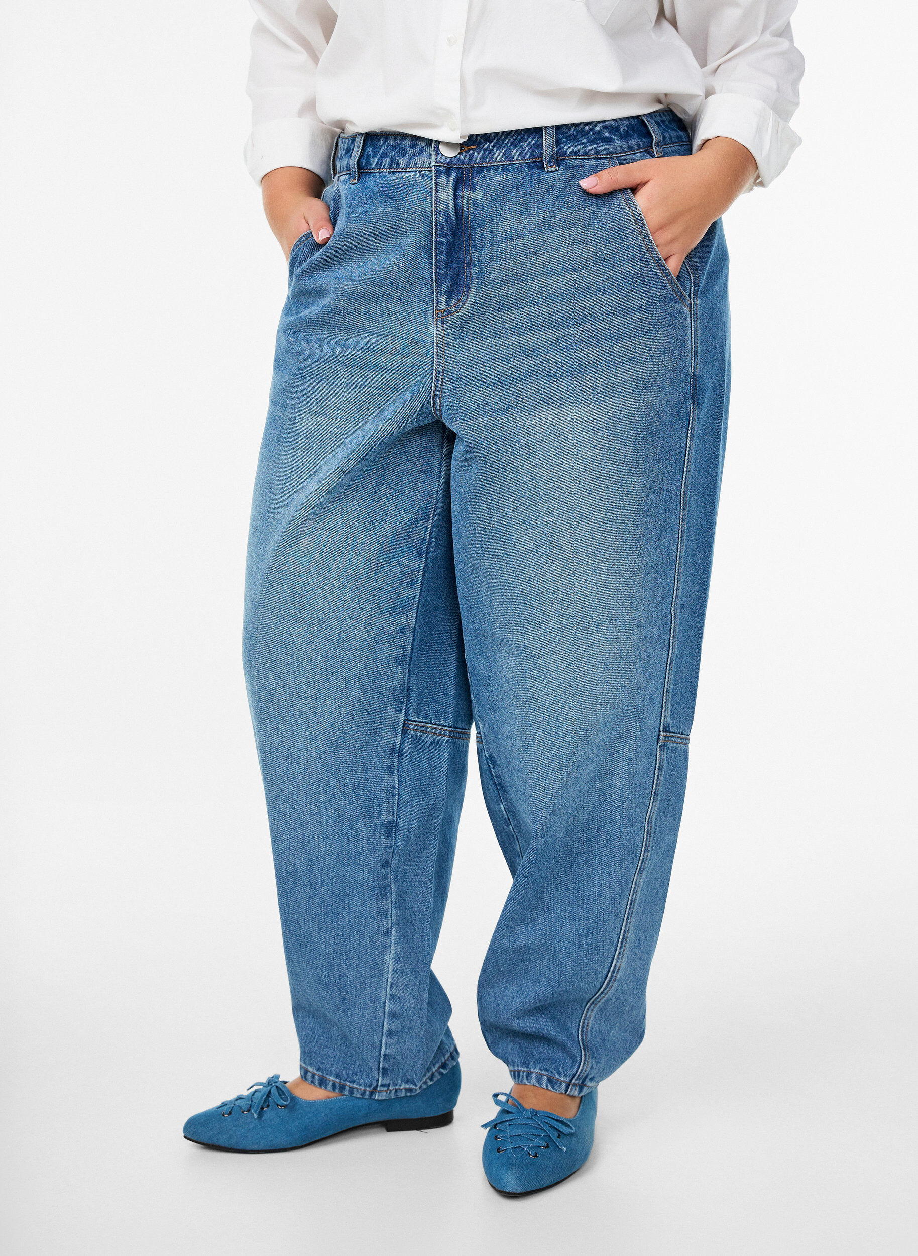 ZizzifashionHigh-waisted barrel jeans, Blue, Model image number 2