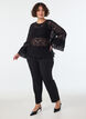 Lace blouse with long trumpet sleeves and ruffles, Black, Model image number 1