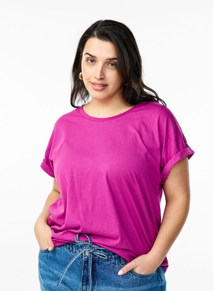 Short-sleeved cotton blend t-shirt, Purple, Model image number 0