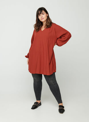 Long-sleeved tunic with a V-neck, Burnt Henna, Model image number 2
