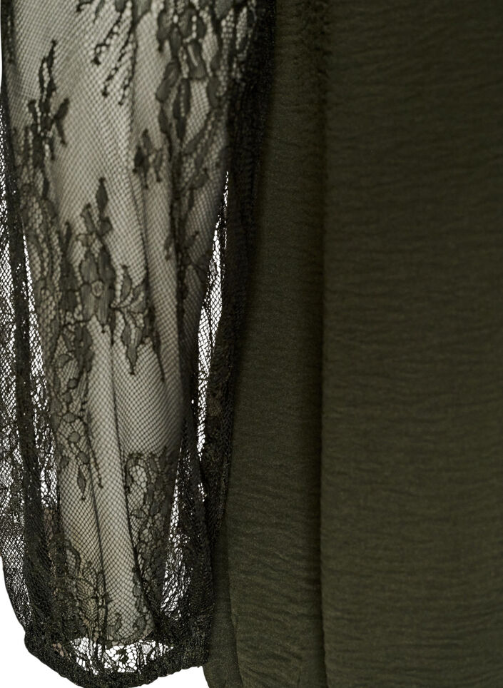 Blouse with lace sleeves and balloon shape, Green, Packshot image number 3
