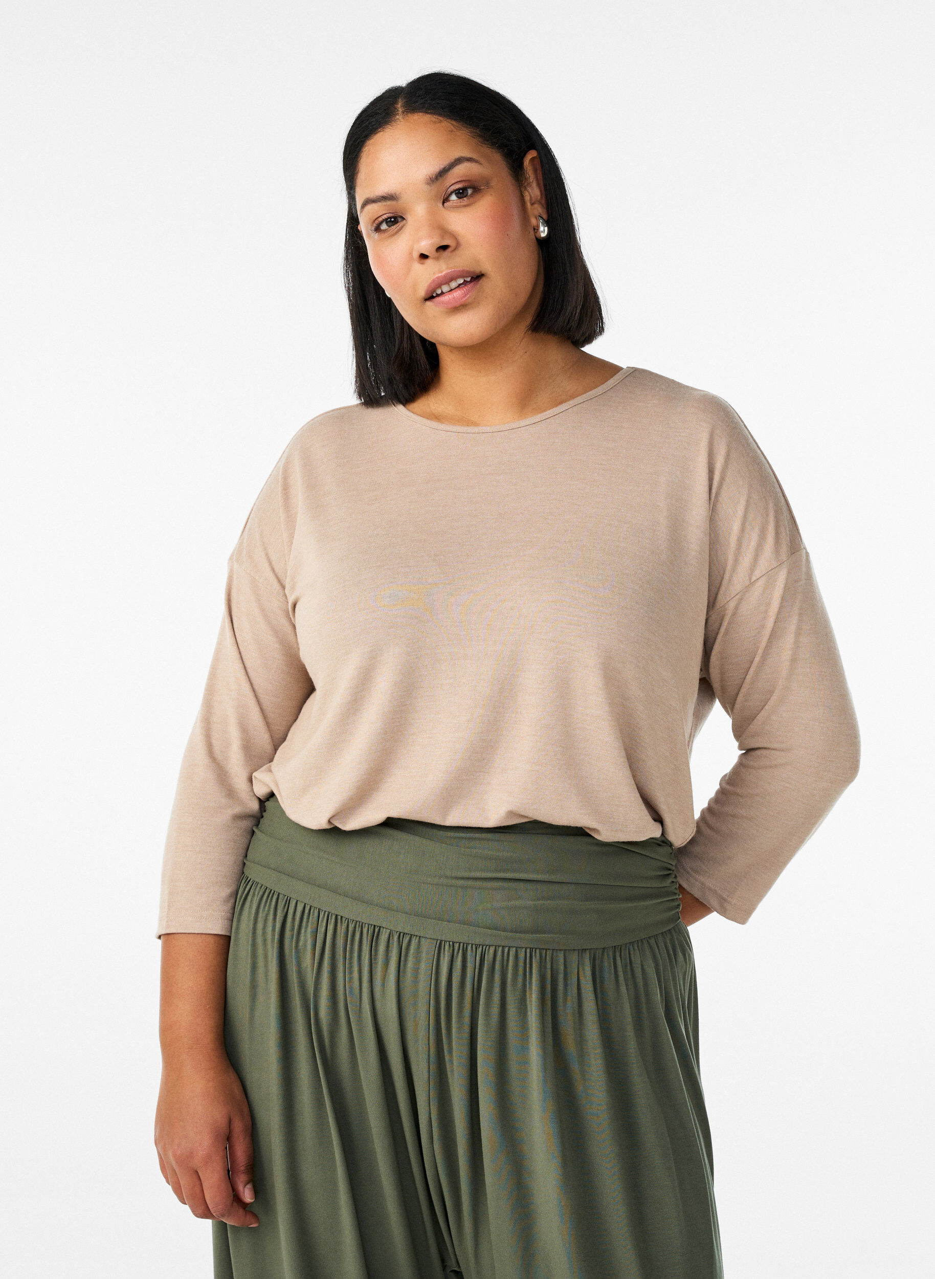 ZizzifashionJersey blouse with 3/4 sleeves, Beige, Model image number 0