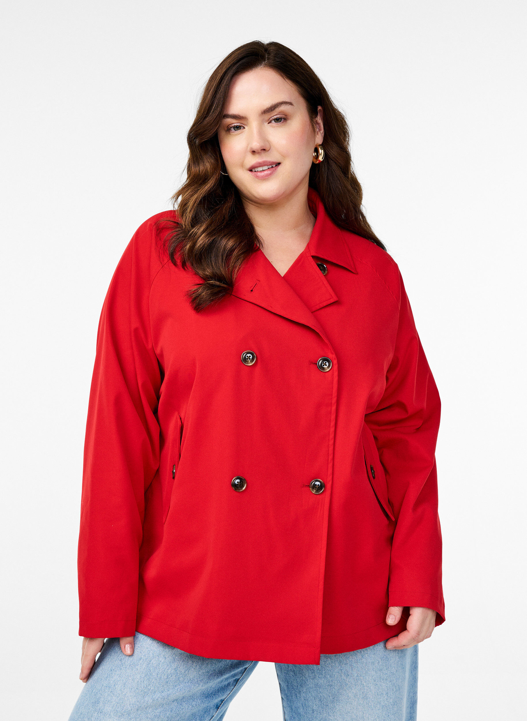 Short trench coat with pockets, Red, Model