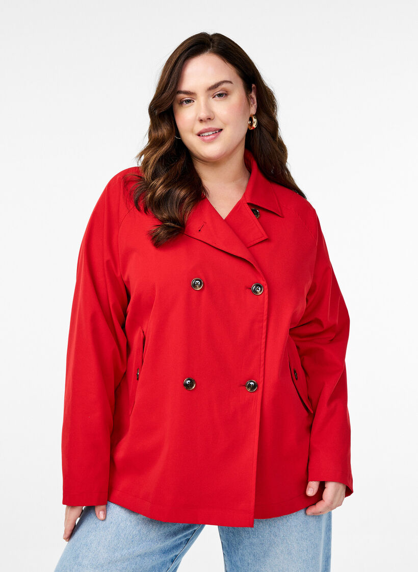 Short trench coat with pockets, Red, Model image number 0