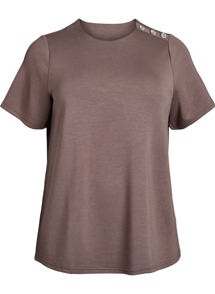 Short sleeve blouse with a button detail, Brown, Packshot image number 0