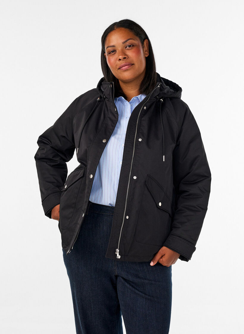 Padded parka with a detachable hood, Black, Model image number 0