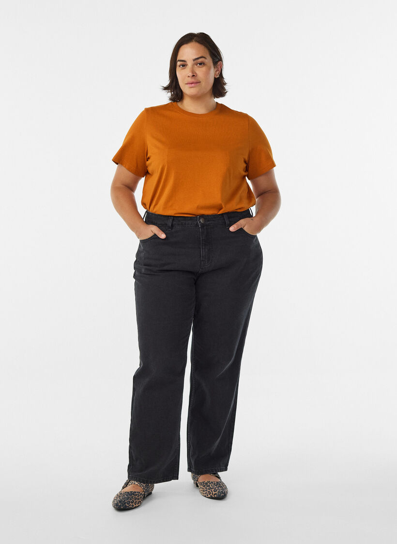 Basic cotton T-shirt with round neck, Orange, Model image number 1