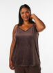 Velour top with lace trim, Brown, Model image number 0