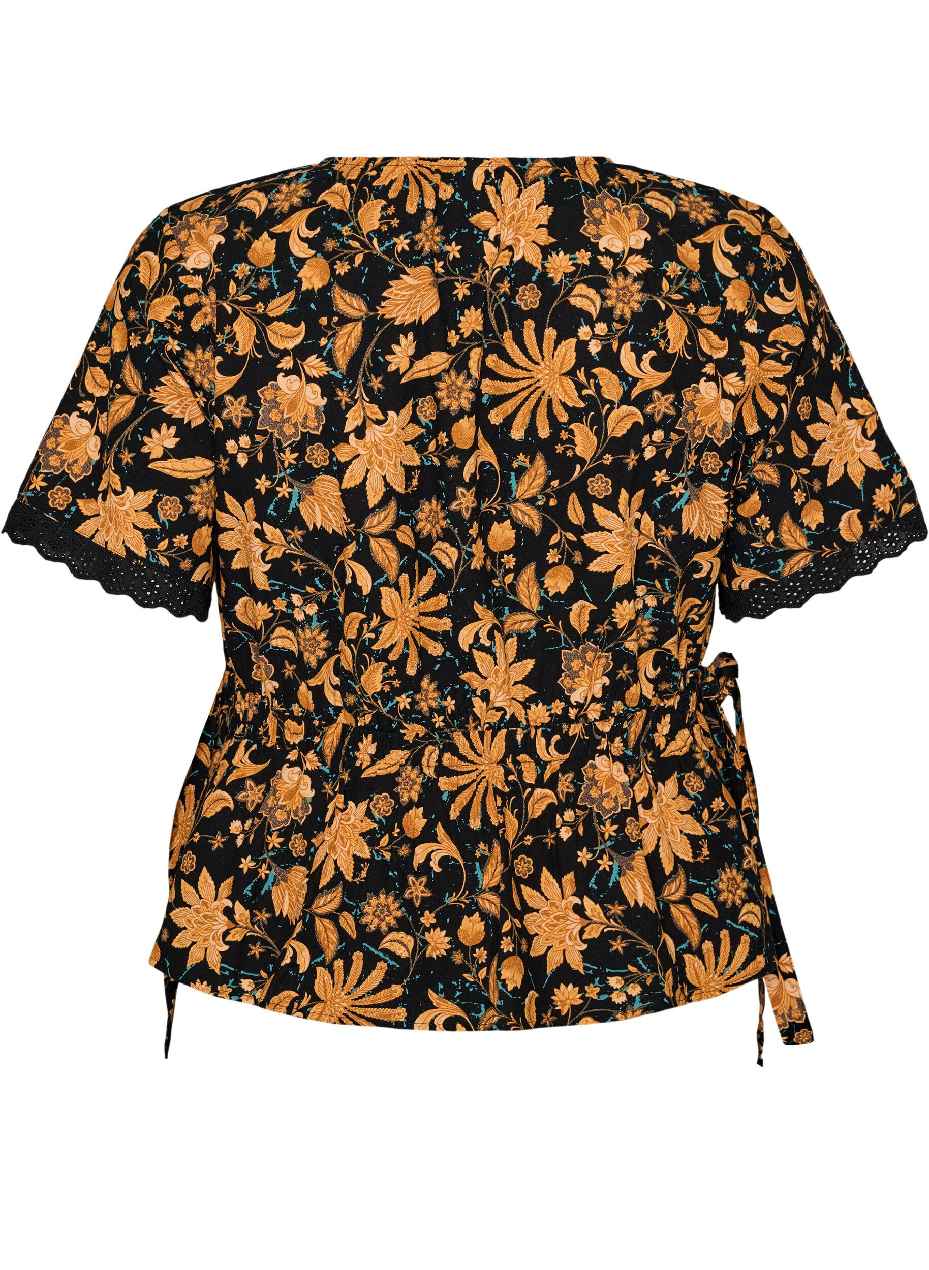 Zizzifashion Floral cotton blouse with tie-fastening, Orange, Packshot image number 1