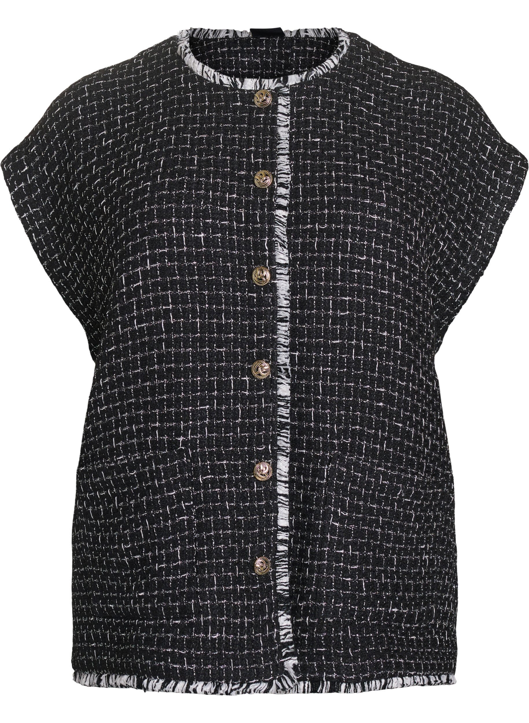 ZizzifashionChecked waistcoat with decorative buttons, Black, Packshot image number 0