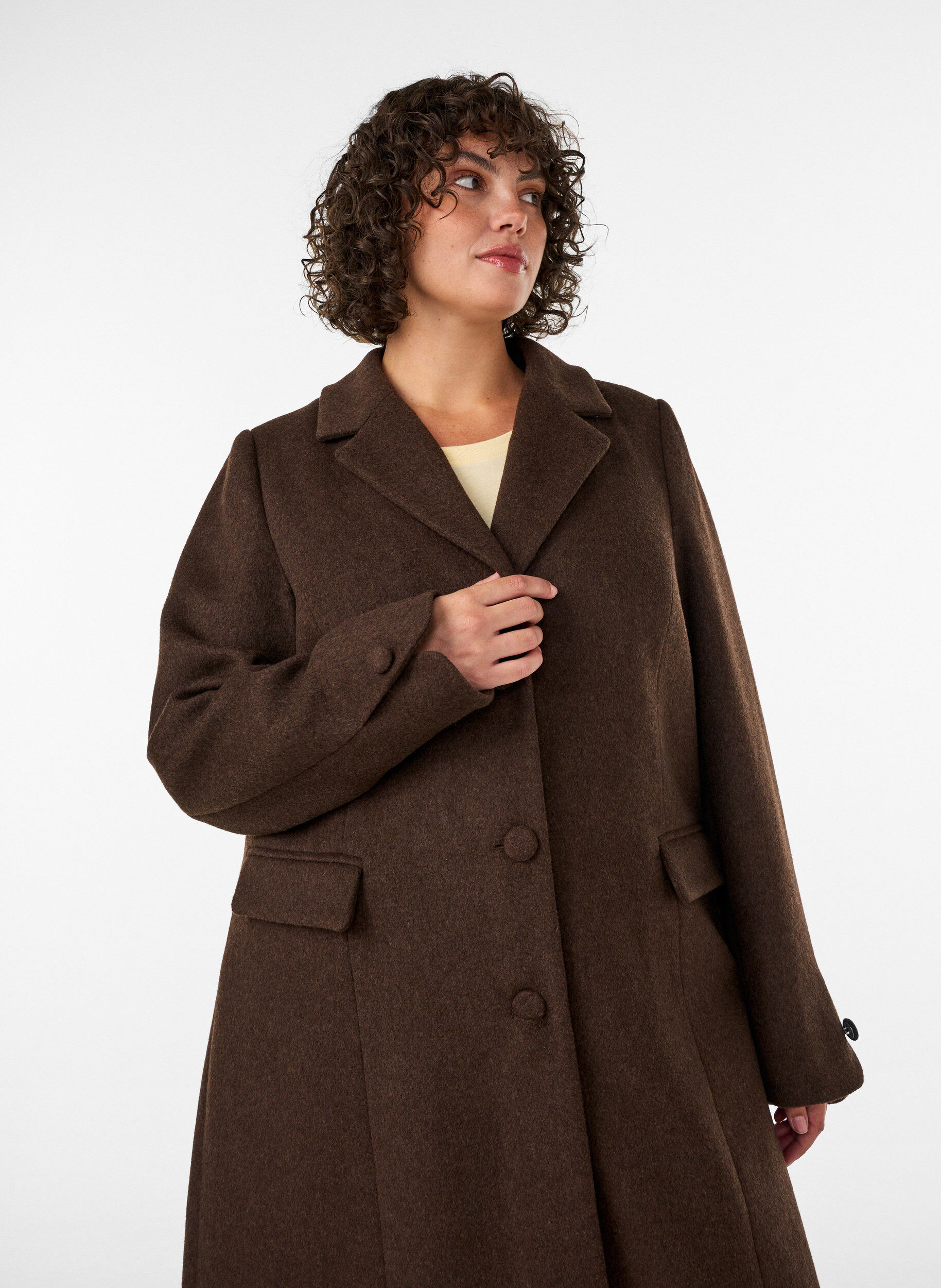 ZizzifashionWool blend coat with lapels and buttons, Brown, Model image number 3