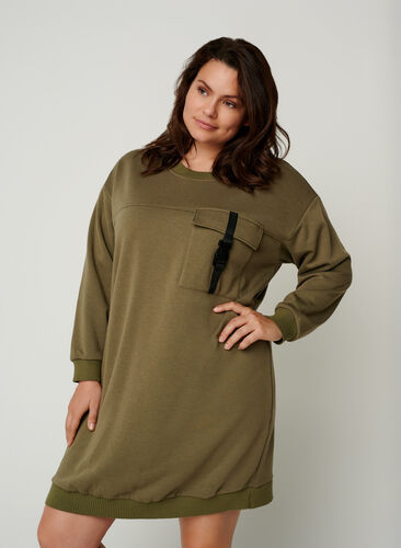 Long-sleeved sweater dress with pockets, Deep Lichen Green, Model image number 0