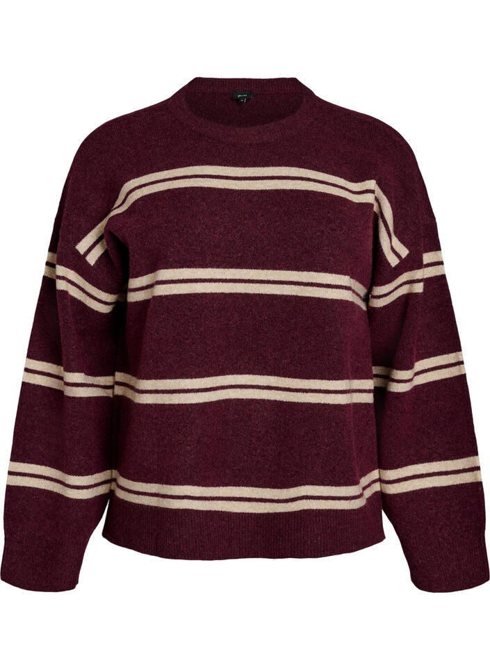 Knitted blouse with double contrast stripes, Red, Packshot image number 0