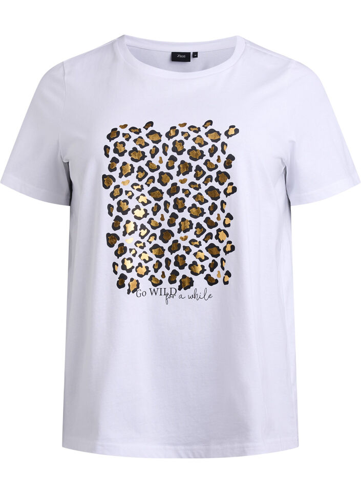 T-shirt with leopard print, Bright White w. Leo, Packshot image number 0