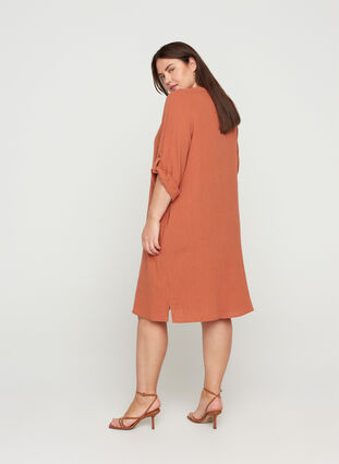 Cotton dress with buttons and 3/4 sleeves, Rust As Sample, Model image number 1