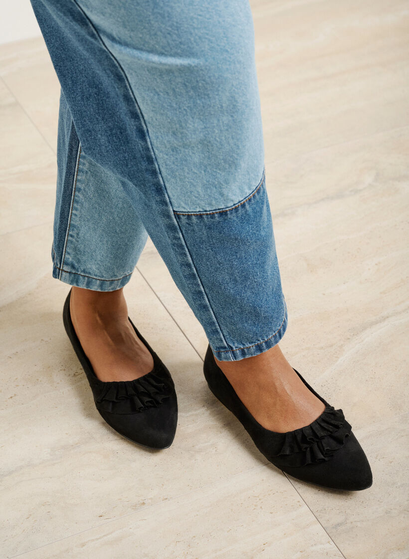 Wide fit ballerina with ruffles, Black, Image image number 0